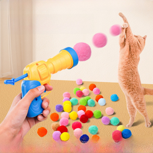 Popular cat toy fur ball pompom launcher gun to relieve boredom toy high elastic fur ball bite-resistant cat stick pet ball