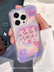 Three love rabbits double-layer three-dimensional gradient suitable for Apple IiPhone14/13/12/11ProMax