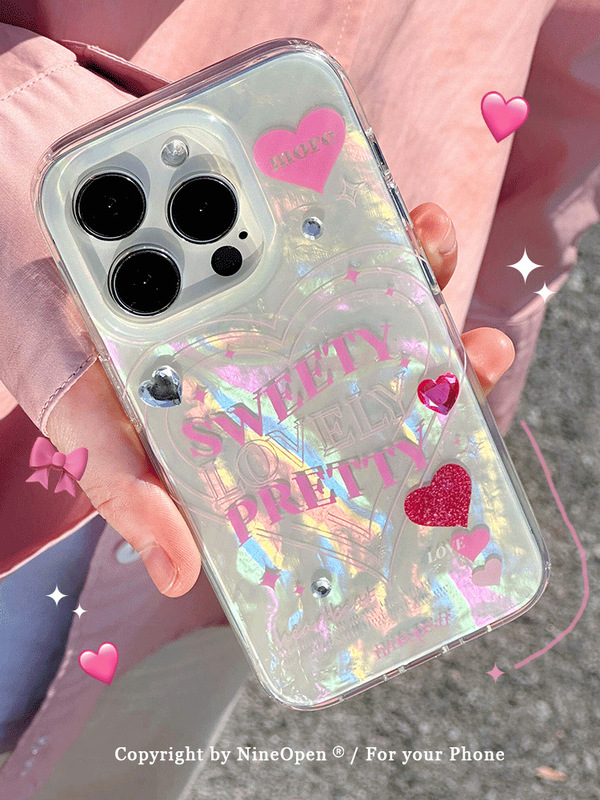 Nine-thirty double-layer shell pattern girl's heart pink three-dimensional suitable for Apple 14proMax mobile phone case 14pro/ip
