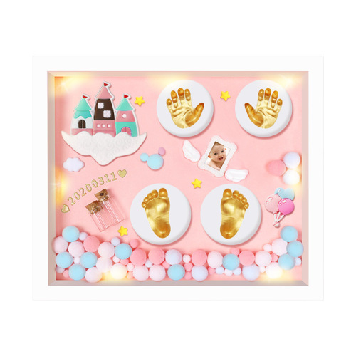 Baby full moon commemorative hand and foot prints, one-year-old hand prints and footprints, baby's 100-day hand and foot prints mud photo frame, newborn lanugo