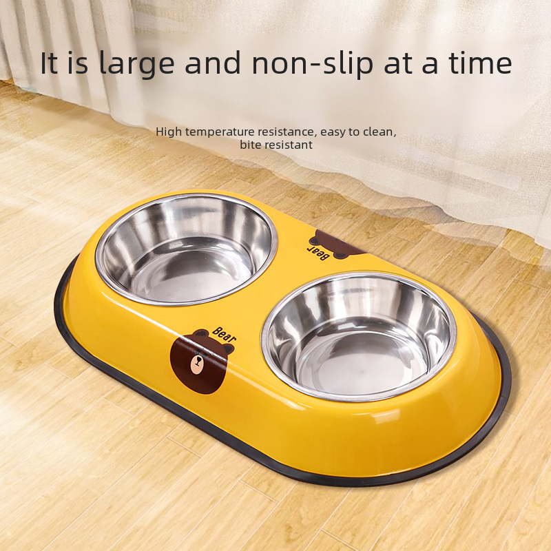 New stainless steel dog bowl, pet bowl, double bowl, integrated dog bowl, anti-knock over dog bowl, drinking water feeder, cat bowl