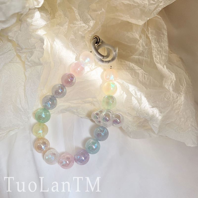 Suitable for mobile phone case lanyard chain laser jelly rainbow cloud handmade beads double circle wristband new hanging back