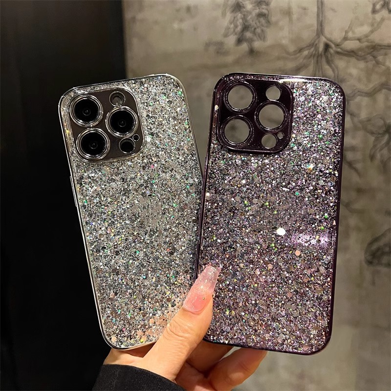 Electroplated baby's breath suitable for Apple 15 mobile phone case lens all-inclusive iPhone14 glitter 13Promax protective cover