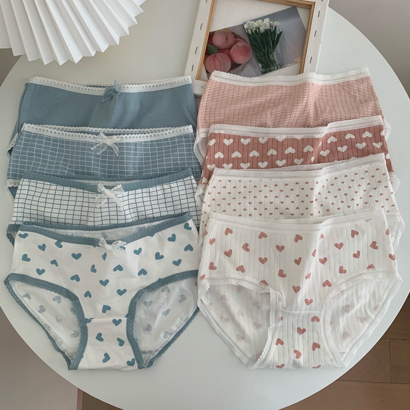 Real shot Korean version of versatile loving sweet girl mid-waist pure cotton underwear women's triangle leggings four-pack