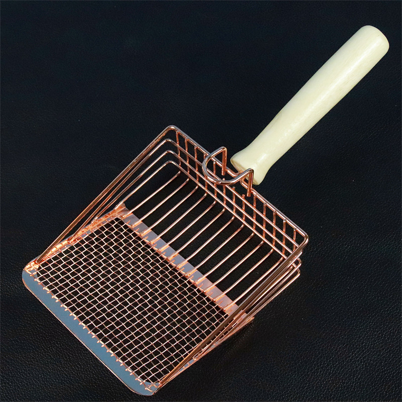 Cat litter shovel wooden handle stainless steel two-in-one cat litter shovel shovel artifact cleaning supplies fine hole large cat shovel