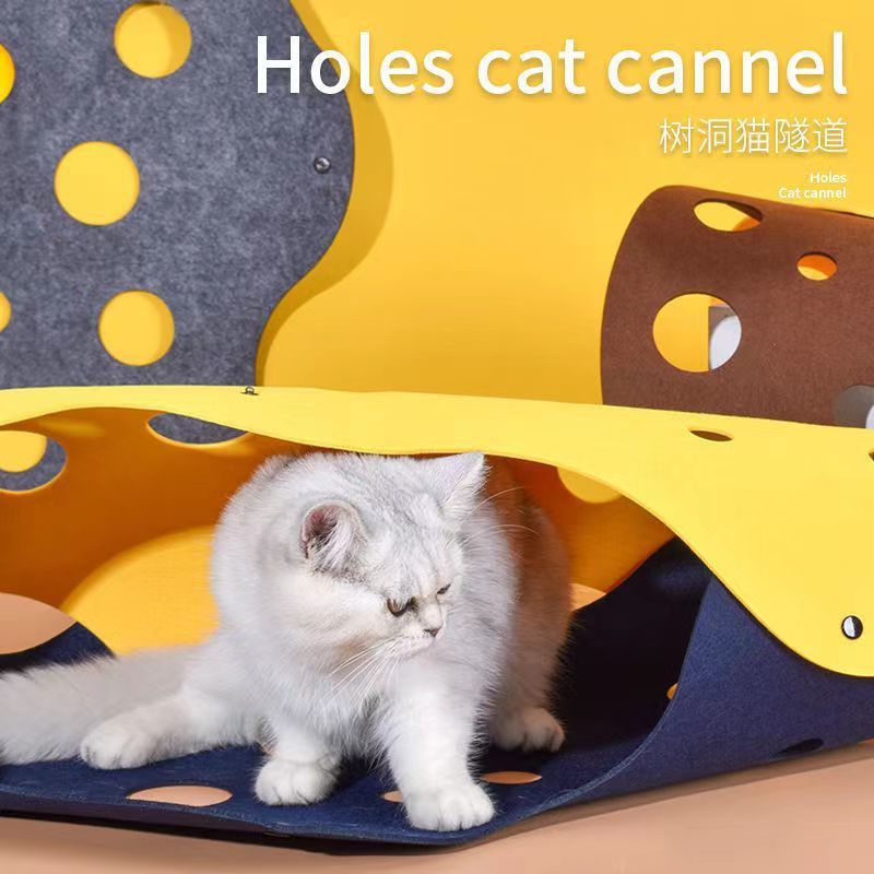 Cat Tunnel Cat Maze Folding Channel Felt Paper Drilled Hole Rolling Dragon Removable and Washable Cat Self-Happiness Toy for Four Seasons