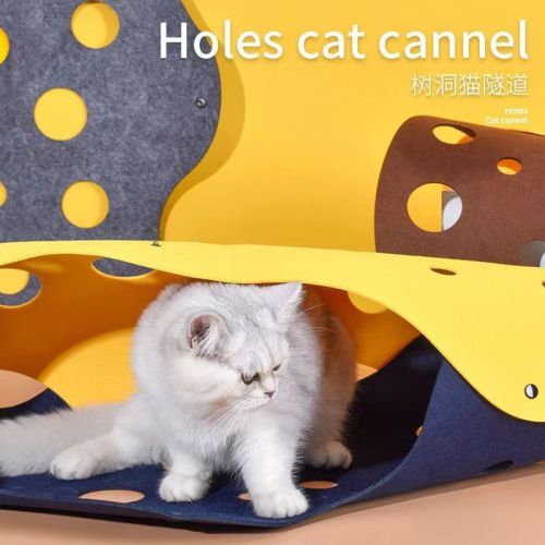 Cat Tunnel Cat Maze Folding Channel Felt Paper Drilled Hole Rolling Dragon Removable and Washable Cat Self-Happiness Toy for Four Seasons