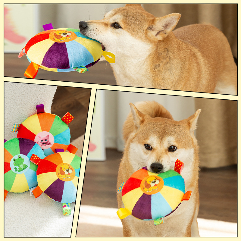 Dog Plush Sound Frisbee Toy Interactive Self-Enjoyment and Boredom Relief Artifact for Grinding Teeth and Bite-Resistant Pet Training Corgi Teddy