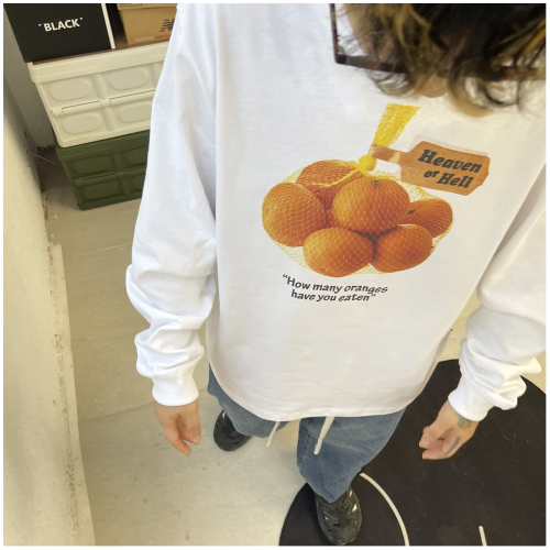 [Tmall/Recommended] Heavyweight pure cotton, tightly combed, a bag of orange letter printed long-sleeved T-shirts for women in autumn