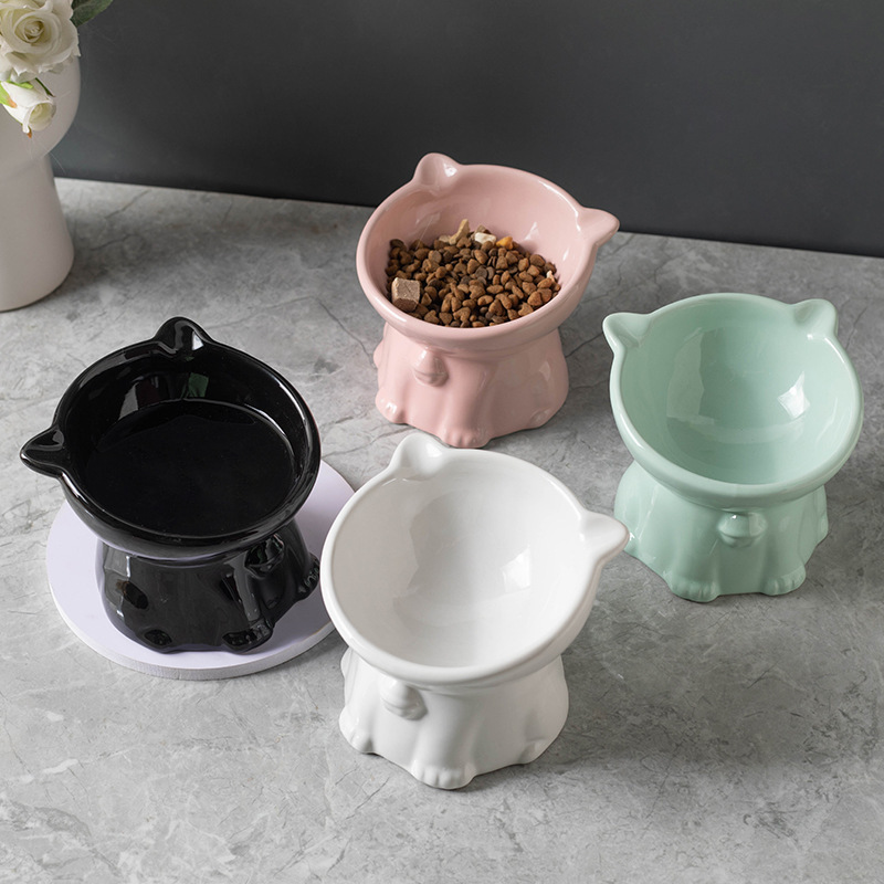 Ceramic Cute Cat Bowl Black Drinking Tall Cat Bowl Cat Food Bowl Dog Bowl Anti-Tip Cat Food Bowl Pet Supplies