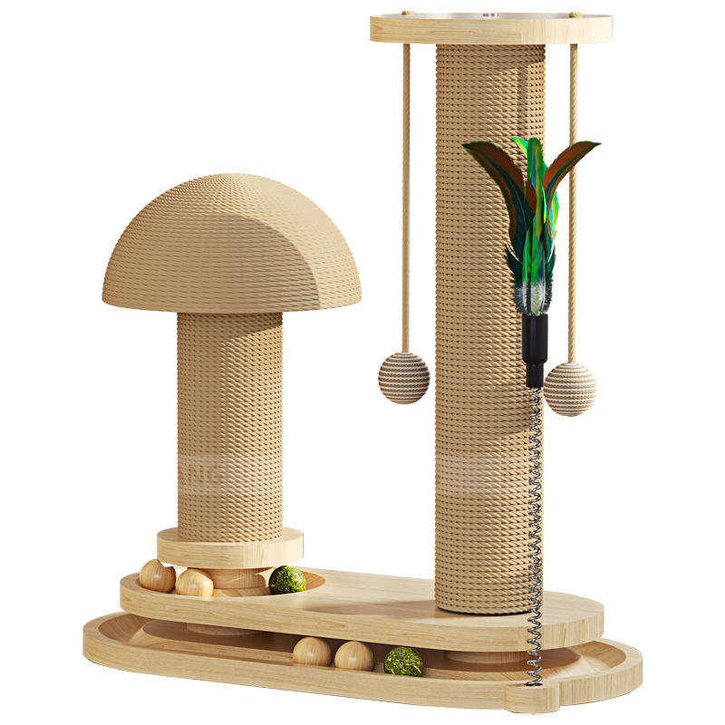 Meowlefang solid wood cat turntable cat scratching post, cat funny stick, cat scratching board, durable cat toy sisal cat climbing frame