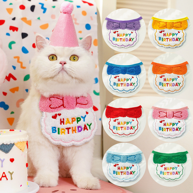Pet ins style birthday saliva scarf bib scarf dog cat hat decoration