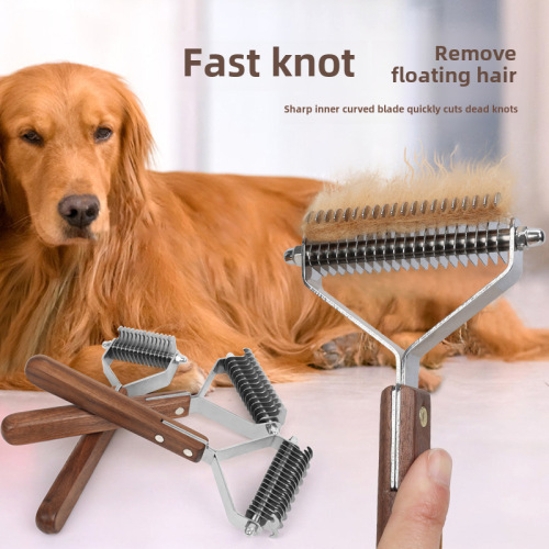 Walnut detangling comb for pets, solid wood double-sided blade, dog comb, cat thinning comb, detangling comb