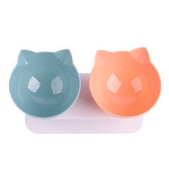 Cat bowl wholesale dog and cat tall neck protection pet bowl plastic non-slip inclined mouth drinking water feeding cat bowl double bowl
