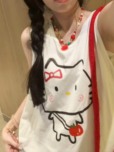 [Tmall/Recommended] Heavyweight pure cotton, precision combed, Hello Kitty tomato printed T-shirt, vest and waistcoat for women