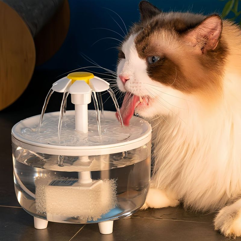 Cat Flower Circulation Water Dispenser Automatic Filtration Living Water Mobile Water Feeder Plug-in Drinking Water Pet Supplies
