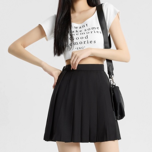 [Good quality] [Premium buckle] Women's half-length pleated skirt, short skirt, a-line basic slimming and versatile solid color uniform jk skirt