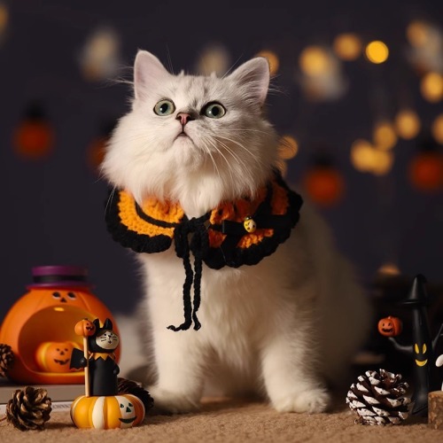 Cat clothes Halloween bib pet collar funny bib hand-woven puppet gold gradient cat accessories