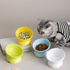 Cat Bowl Pet Tall Bowl Ceramic Cat Bowl Anti-Tip Tall Slanted Cat Food Rice Bowl Pet Supplies