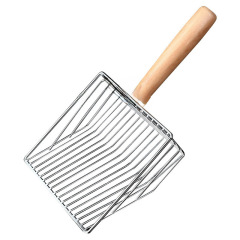 Wooden handle cat litter shovel stainless steel large cat litter shovel cleaning tool household metal cat litter shovel factory direct sale