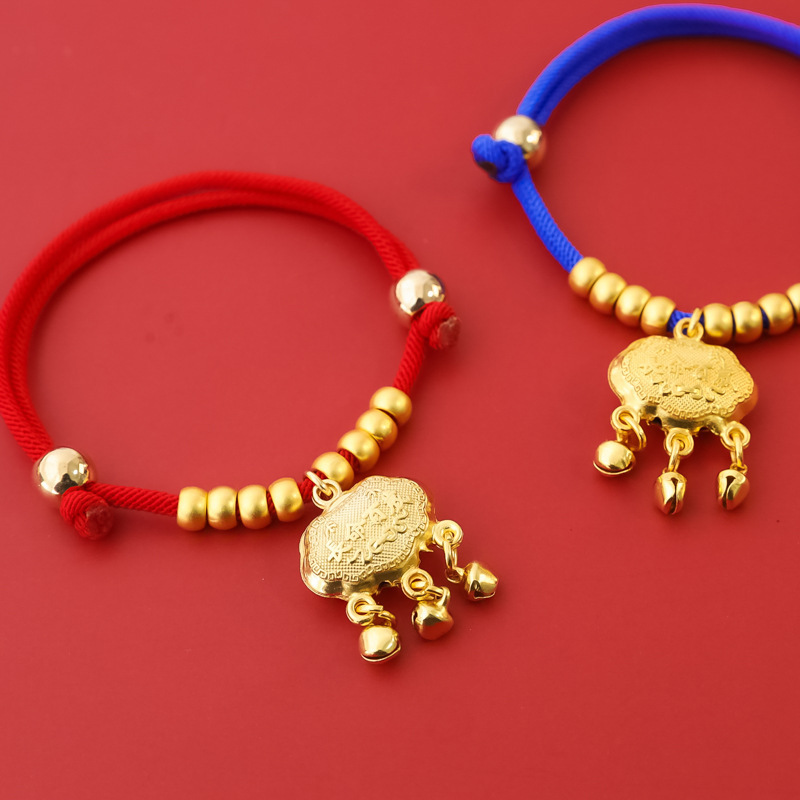Pet Longevity Lock Sand Gold New Year Lucky Collar Cat and Dog Cute Braided Rope Necklace Lucky Bell Ornament