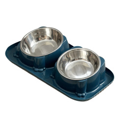 [Factory Original] Cat Bowl Double Bowl Dog Food Bowl Stainless Steel Anti-Tip Cat Rice Bowl Drinking Water Feeding Bowl Slanted Mouth