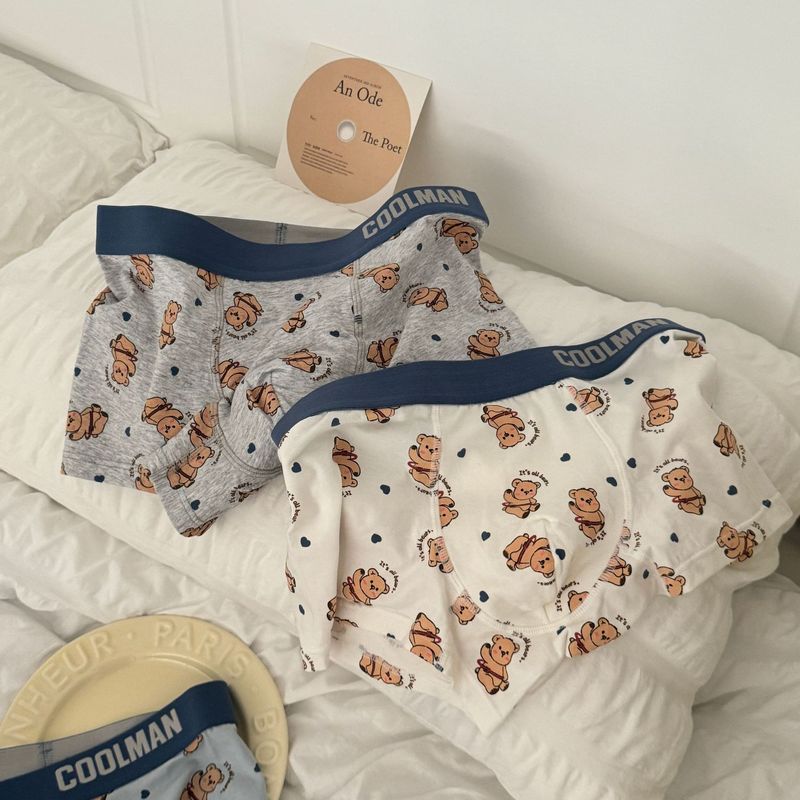 Happy cute bear men's underwear are loose, comfortable, breathable and non-constricting pure cotton boxer briefs cartoon men's underwear