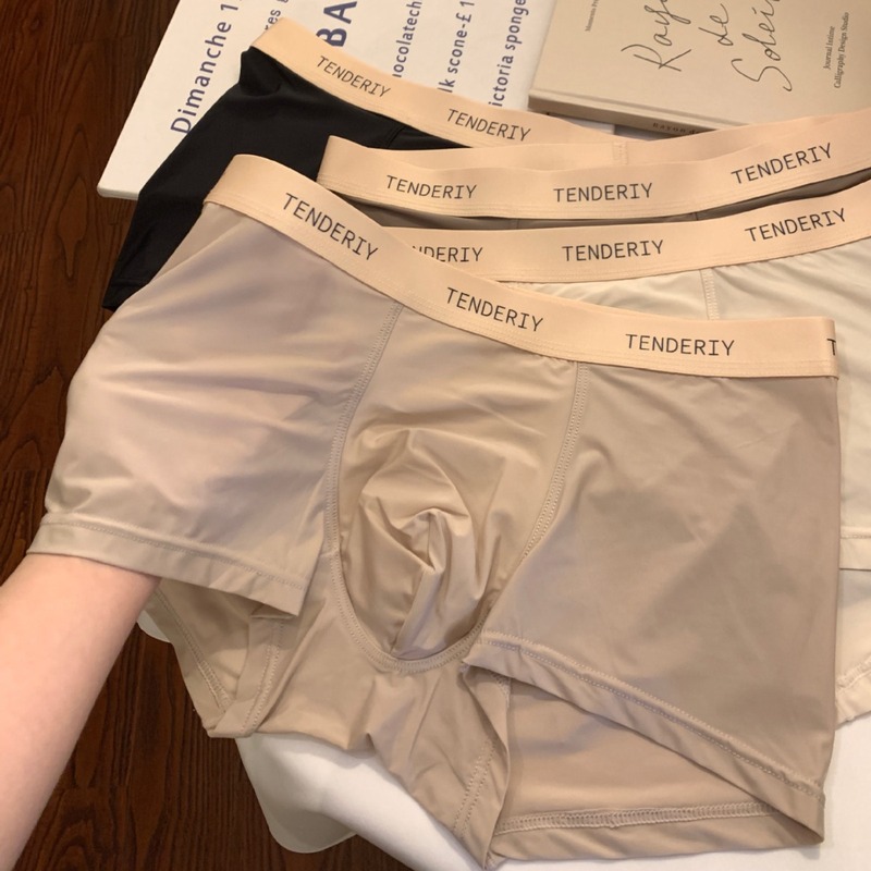 Ice silk men's cotton crotch boxer briefs for boys and teens, seamless large size, breathable, comfortable and cool boxer shorts