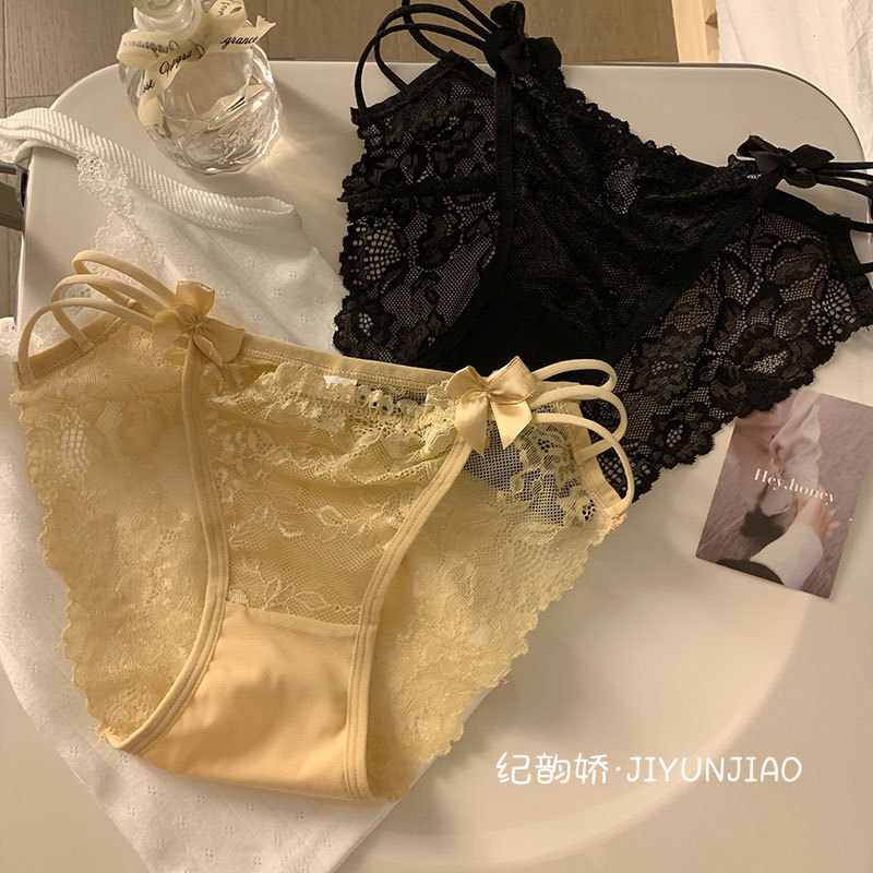 French sexy lace pure lust underwear for women low waist transparent high slit European and American style hot thin strap briefs for women