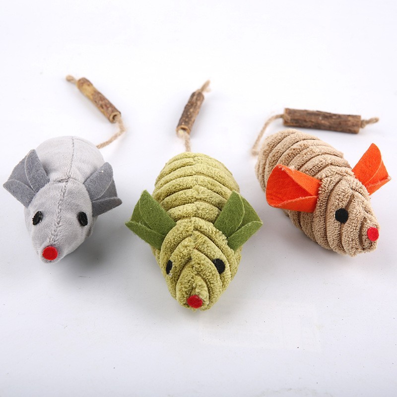 Catnip wood Tianli cat toy plush toy three-color mouse cat interactive chewing molar teeth cleaning toy