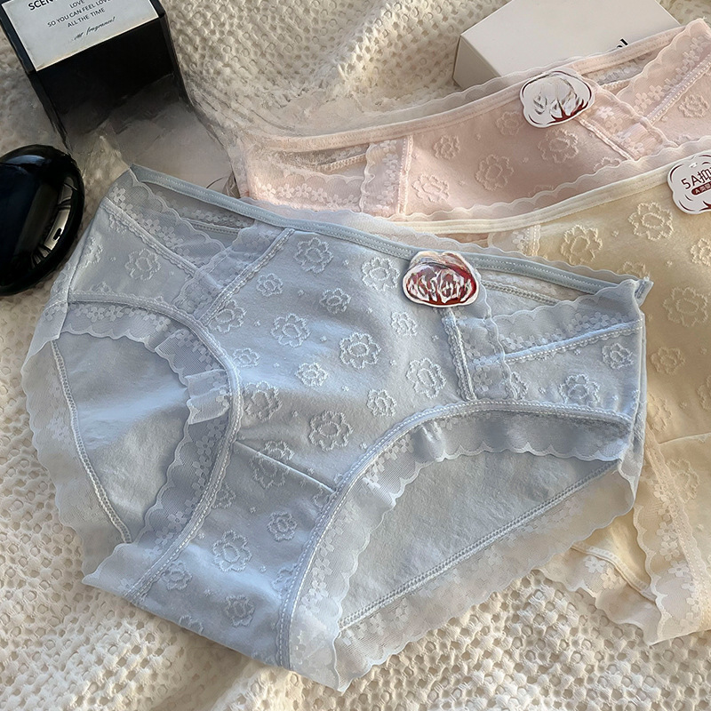 Class A baby cotton girls' pure cotton underwear women's mid-waist pure lust style 5A antibacterial girl lace women's wholesale