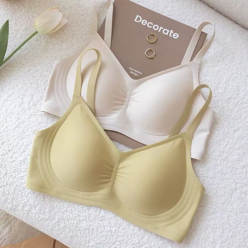 Pleated Seamless Jelly Bra Women's Soft Support Big Breast Show Small Thin No Wire Ring Breast Control Sports Bra Factory