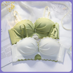 Underwear for women with no wires, small breasts, thickening, push-up, auxiliary breast adjustment, anti-sagging thin strapless bra set