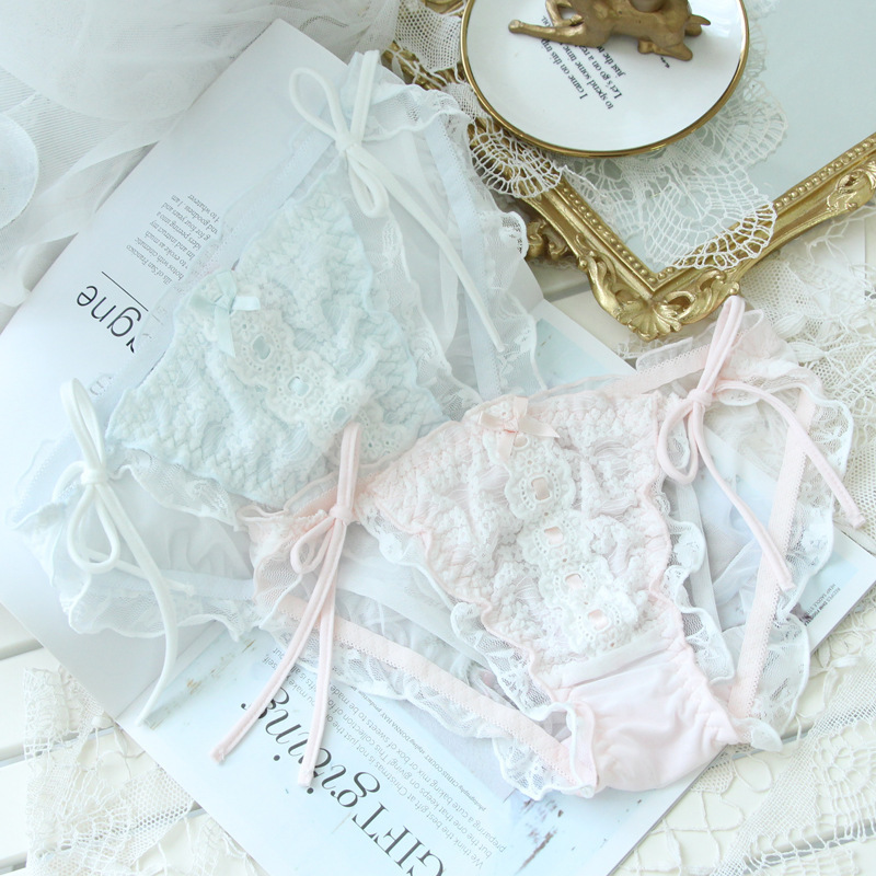 Lolita breathable panties for women summer mesh straps water-soluble wearable ribbon pure desire transparent large size briefs for women A280