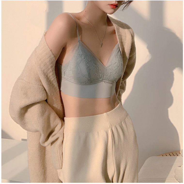 Japanese fairy lace underwear French triangle cup bra latex thin section seamless no steel ring push-up bra for women
