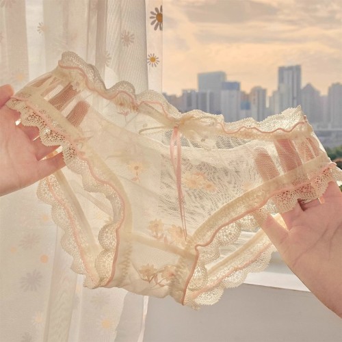 Pure Desire Little Daisy Girl Transparent Mesh Sexy Lace Panties Women Summer Low Waist Briefs