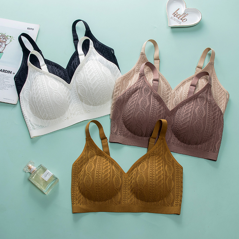 Lace mesh underwear, large breasts appear smaller, anti-sagging, push-up, wire-free, comfortable, breathable and non-sensory fixed cup bra