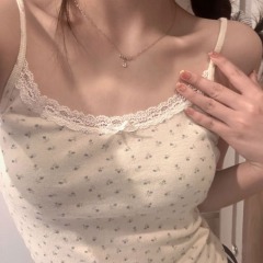 Summer new style u-neck floral short-sleeved right-shoulder top for women slimming and slimming bottoming small fresh t-shirt for women