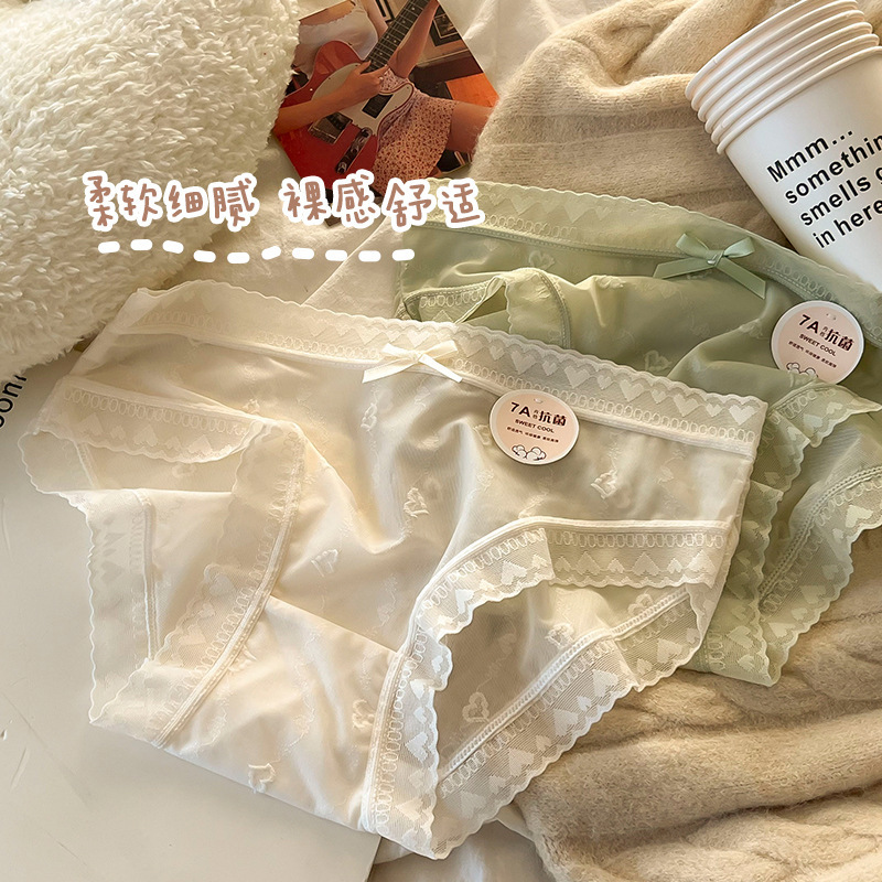 Girls' Lace Ice Silk Panties Women's Pure Cotton 7A Antibacterial Crotch Mid-waist Large Size Seamless Girls Women's Wholesale
