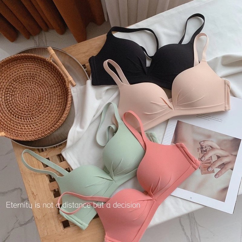 Symphony of Colors Wireless Glossy Thin Bra Set Small Breast Push-up Top Supporting Secondary Breast Seamless Underwear for Girls