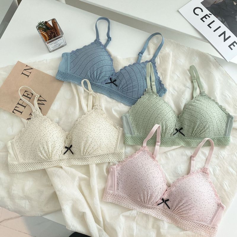Lace polka-dot bow thin underwear for girls without rims and traceless push-up small bra for high school students