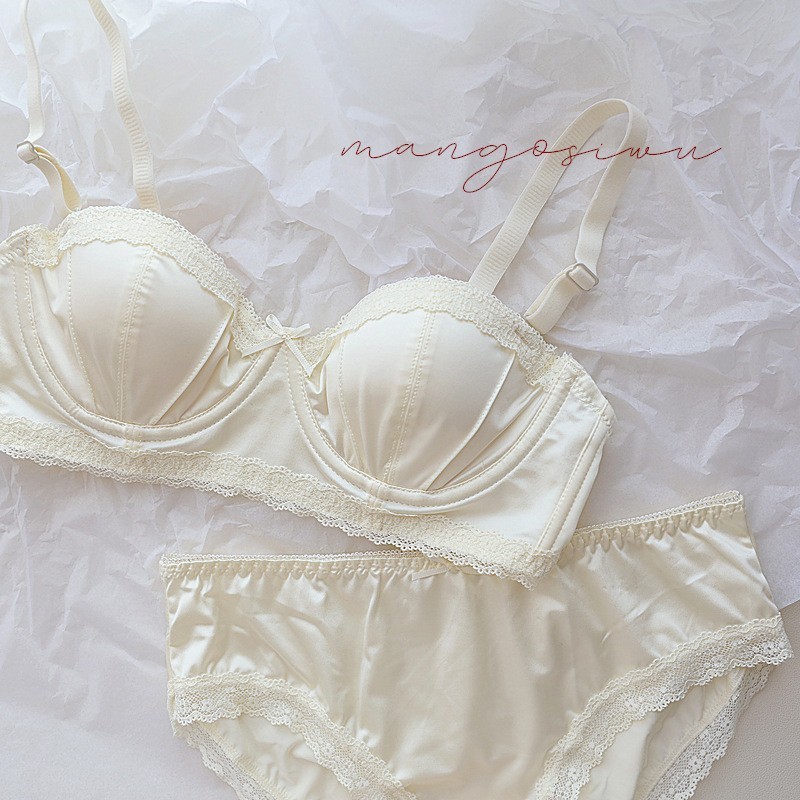 French satin underwear for women with small breasts, push-up flat chest, large breasts, soft steel ring, anti-sagging bra set