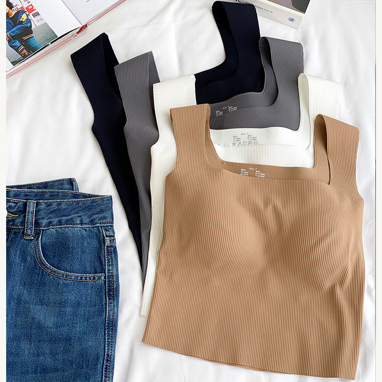 Casual Seamless Bra Square Neck Vest Women's Inner Bottoming Outerwear Beautiful Back Bra Integrated Padded Tube Top