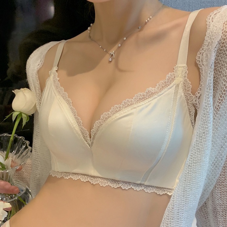 Small breast push-up bra, feminine lace splicing adjustable bra, one-piece seamless bra to close side breasts