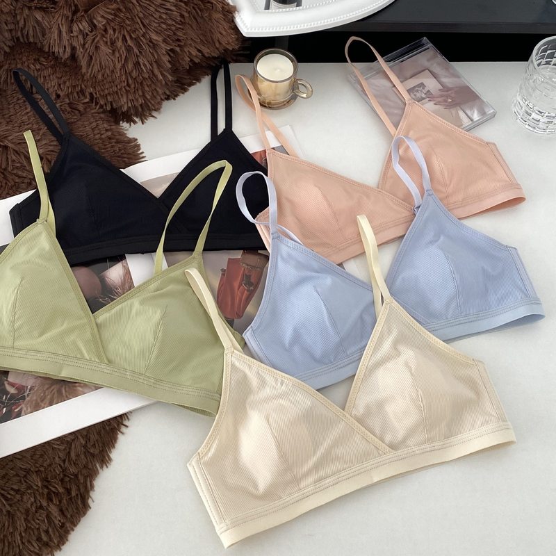 Lace French bra for small breasts, push-up flat chest, comfortable wire-free bra, bunny ears, large breasts, small and thin bra