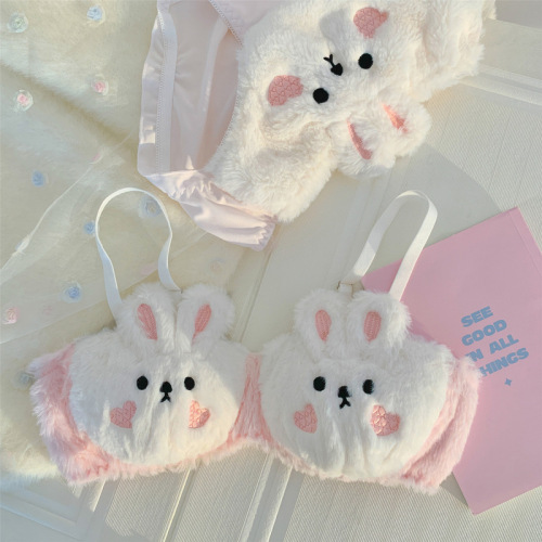 Plush Bunny~Autumn and Winter Plush Small Breast Push-Up Underwear Women's Suit Warm Bra Plush Cute Bra