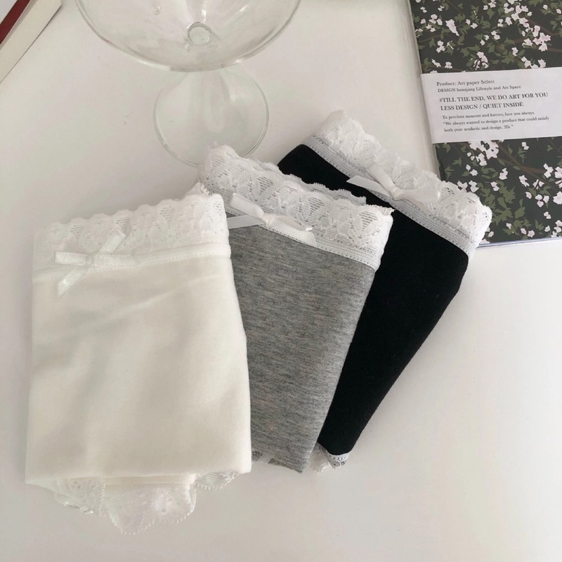Japanese style ins style simple girl pure cotton panties mid-waist soft lace edge small boxer briefs cotton women's briefs