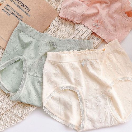 So cute C400 cream bear jacquard seamless 50-count modal hip-covering and skin-friendly cute girl mid-waist underwear