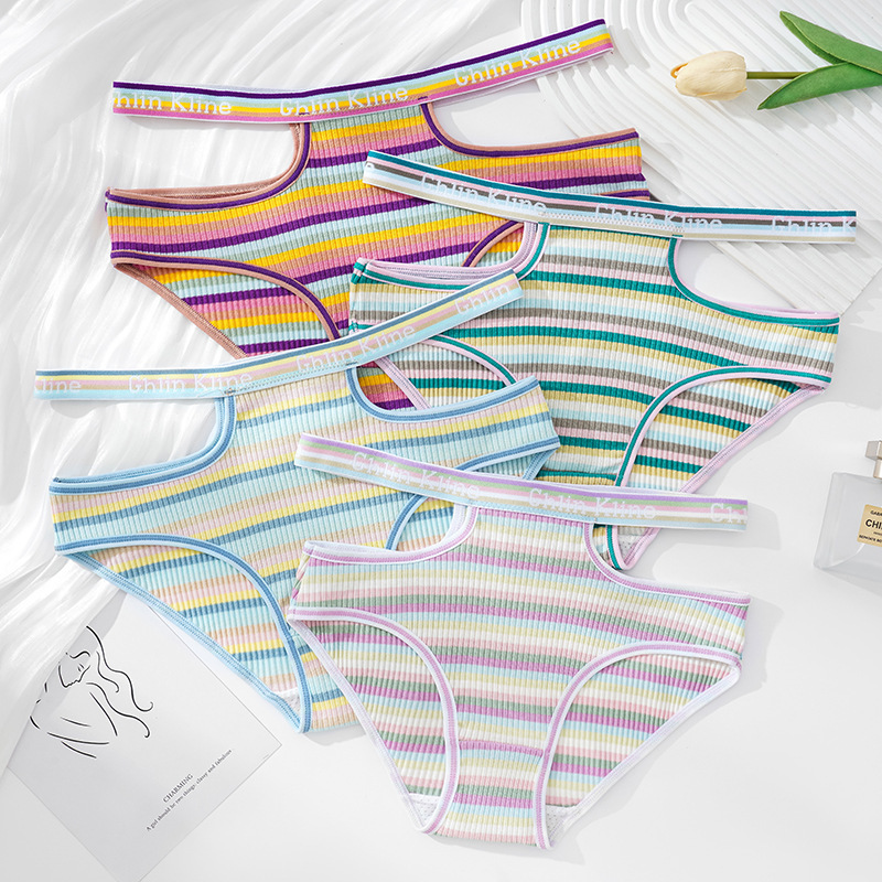 European and American women's multi-color briefs sexy hollow European and American popular rainbow threaded triangle foreign trade women's underwear