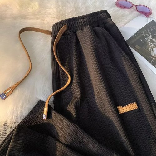 Returnable and exchangeable, second batch available for summer straight elastic ice silk casual men's loose wide-leg fall-feeling quick-drying sports trousers